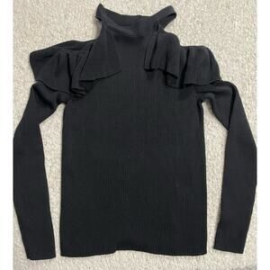 Max Edition Sweater Womens Small Open Shoulder Ruffled Black NEW MSRP $98